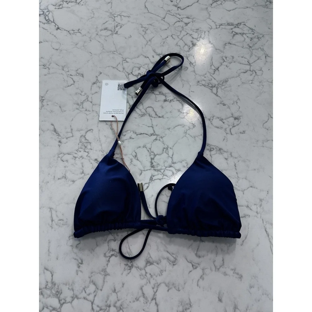 NWT Quince Deep Navy Italian Triangle Bikini Top Size Small